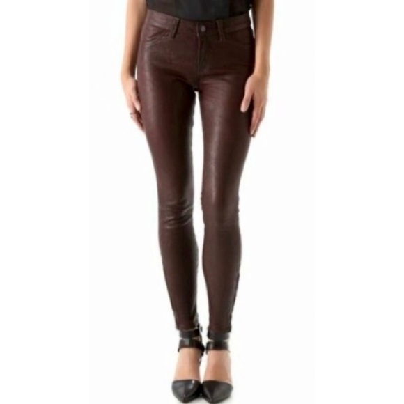 J Brand Burgundy Stretch Lamb Leather Skinny Ankle Zip Pants New!!! NWOT - Picture 1 of 16